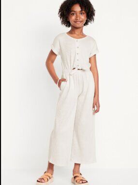 GAP Short-Sleeve Button-Front Tie-Knot Jumpsuit for Girls
